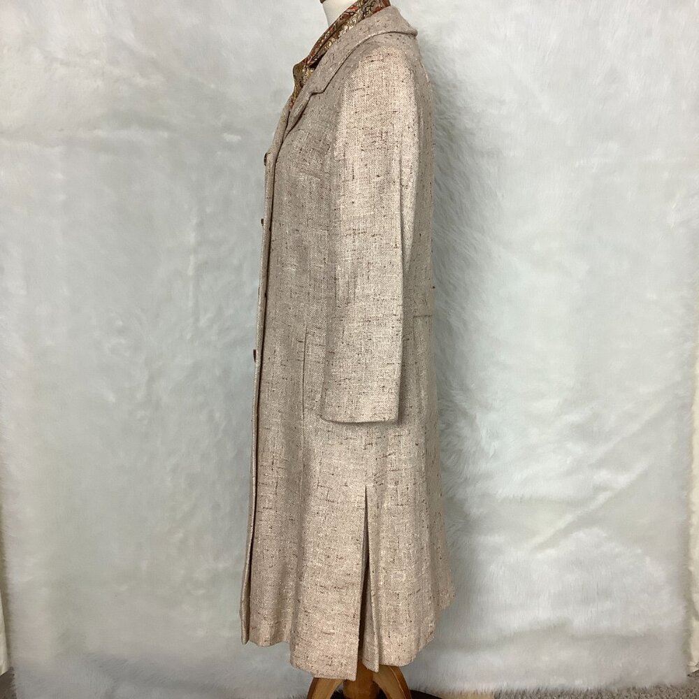 Vintage 60s Beige Tweed Belted Dress, Double Breasted Jacket, Belt & Scarf Set L - Picture 3 of 14